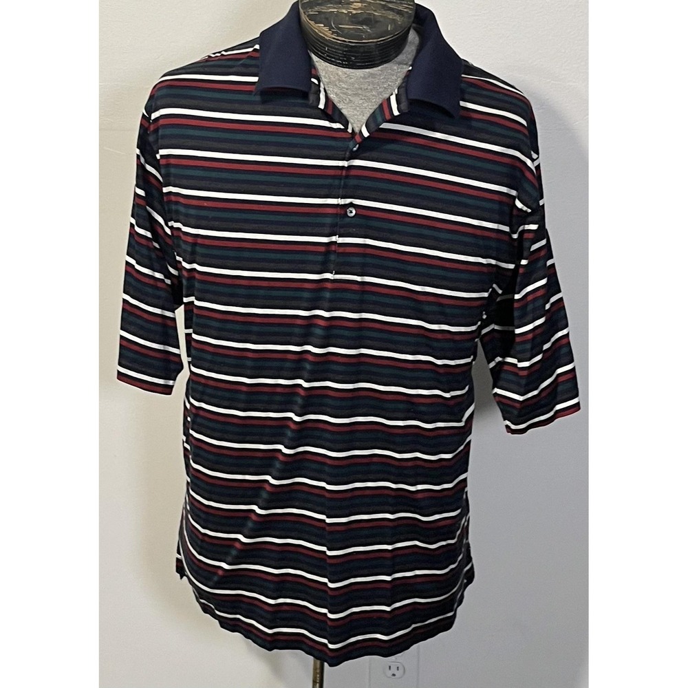 Fairway & Greene Polo Shirt Mens XL Blue Stripe Golf Mercerized Cotton